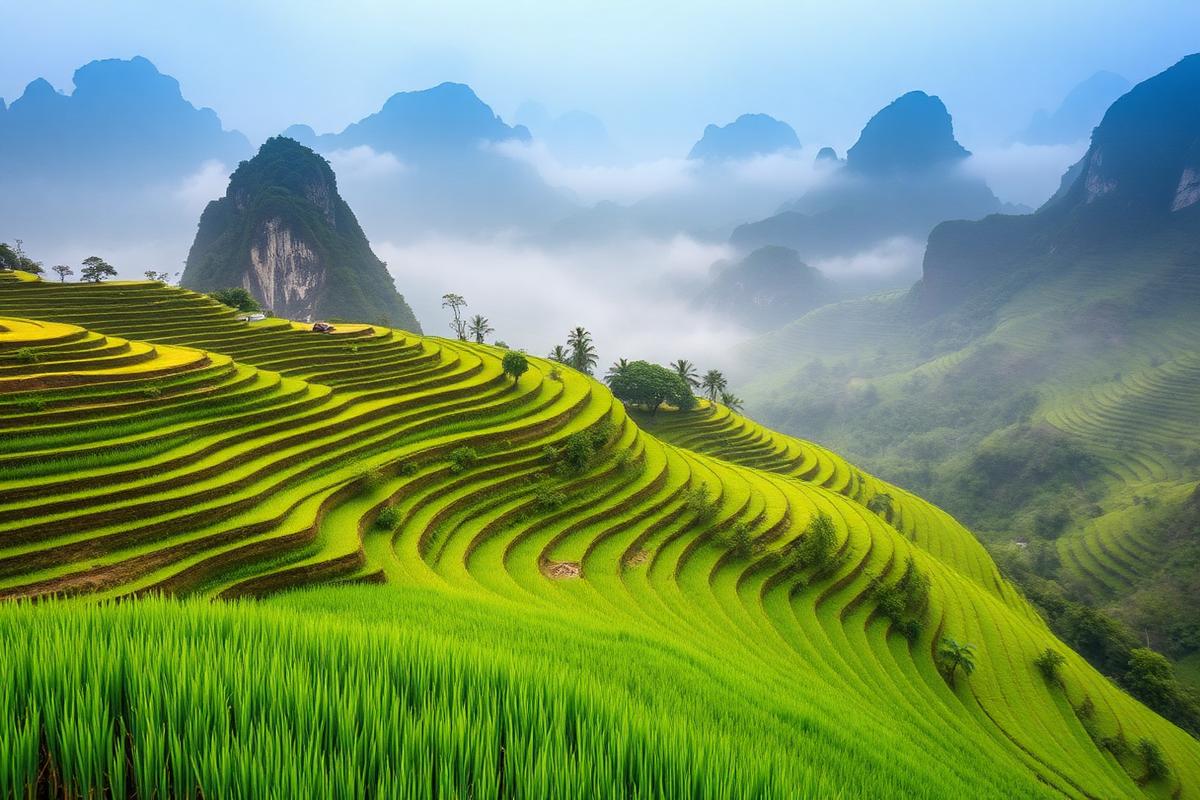 Kalkstensklipper i Halong-bugten